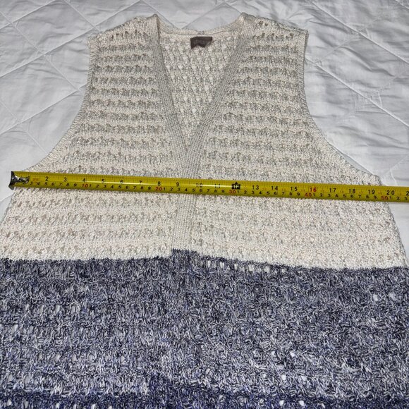 Chico’s Open Knit Ombre Sleeveless Cardigan‎ Vest Blue Gray Cream Medium/Large - Picture 7 of 12
